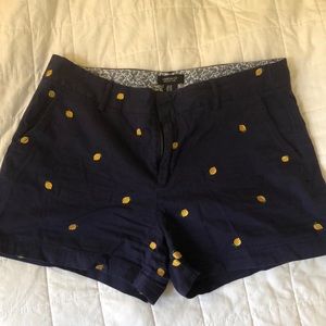 Jones & CO navy shorts with embroidered lemons